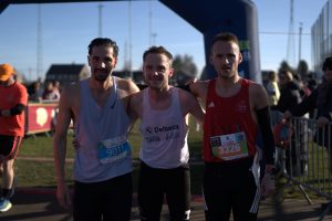 Le podium du 10 km masculin lors de la Zatopek en Famille